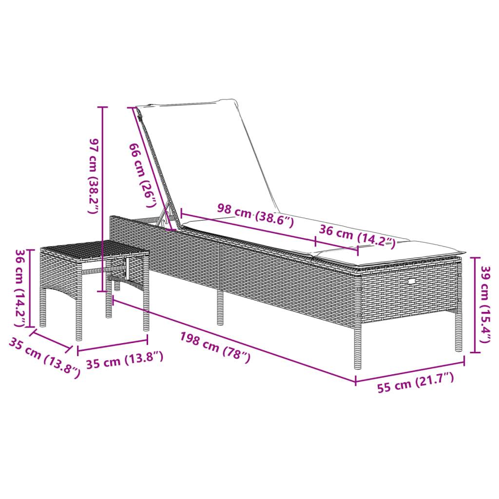 vidaXL Sonnenliege mit Tisch und Auflage Schwarz Poly-Rattan