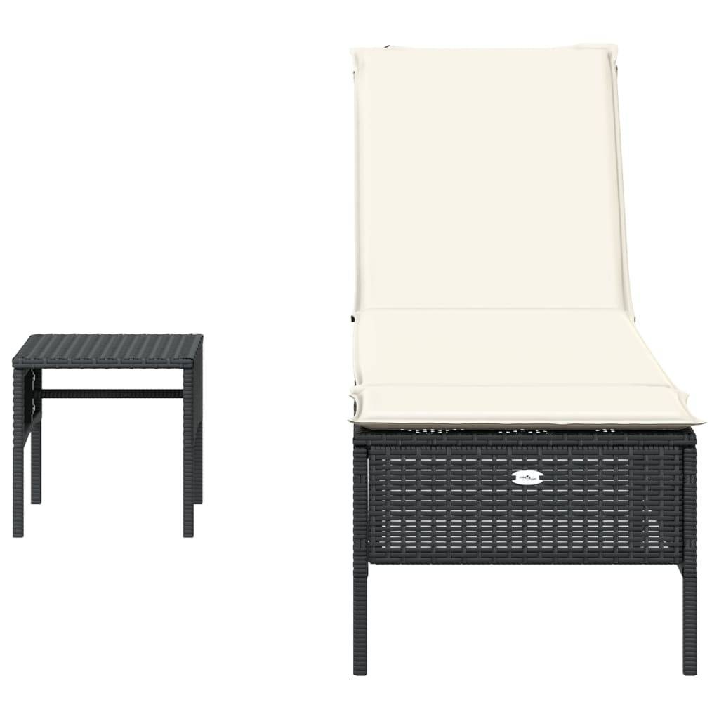 vidaXL Sonnenliege mit Tisch und Auflage Schwarz Poly-Rattan