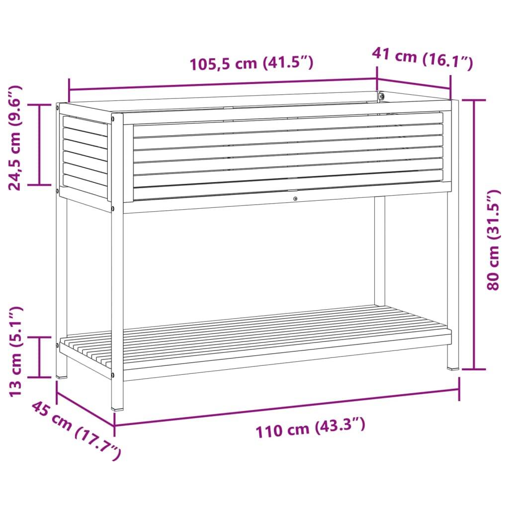 vidaXL Pflanzkübel mit Ablage 110x45x80 cm Massivholz Akazie und Stahl