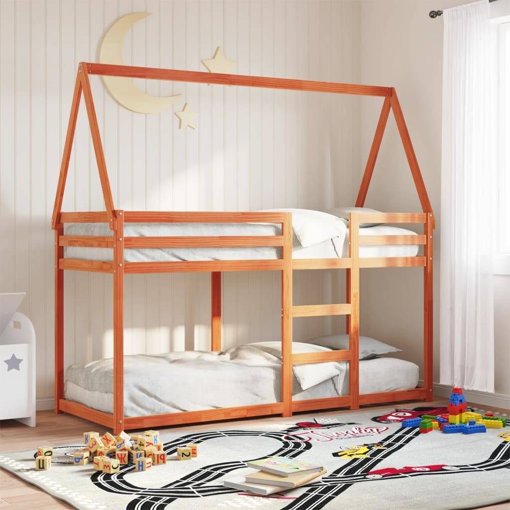 vidaXL Etagenbett mit Dach Wachsbraun 90x190 cm Massivholz Kiefer