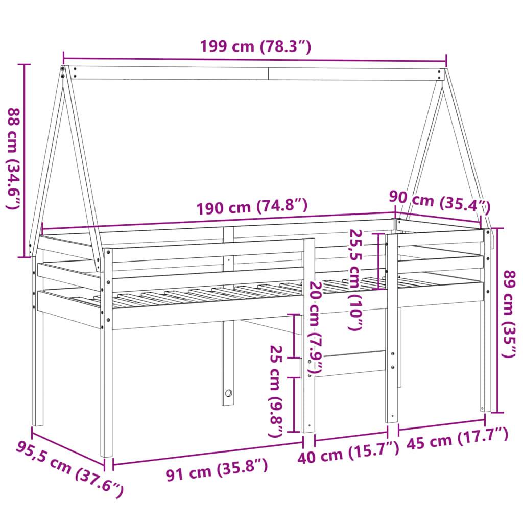 vidaXL Hochbett mit Dach Wachsbraun 90x190 cm Massivholz Kiefer
