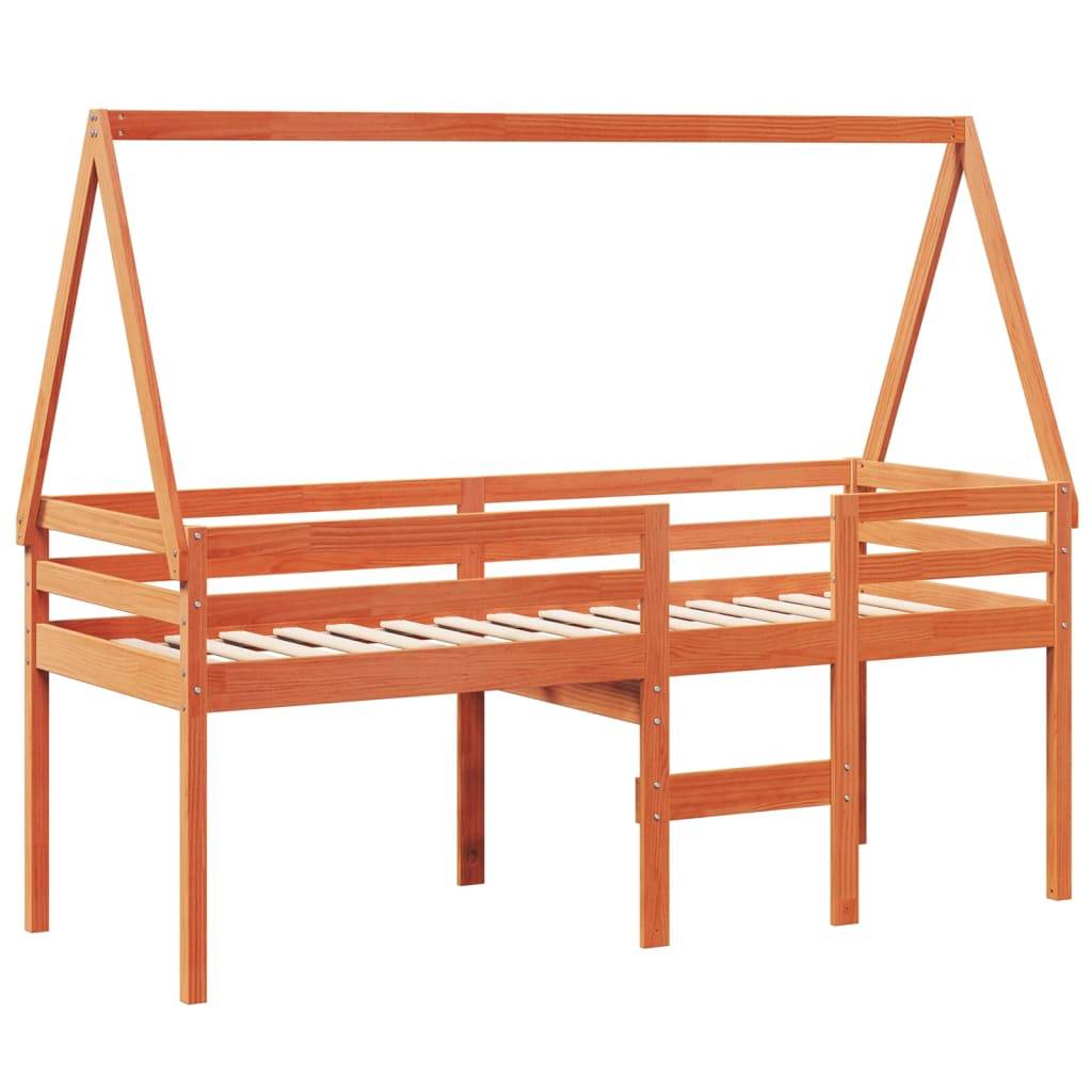 vidaXL Hochbett mit Dach Wachsbraun 90x190 cm Massivholz Kiefer