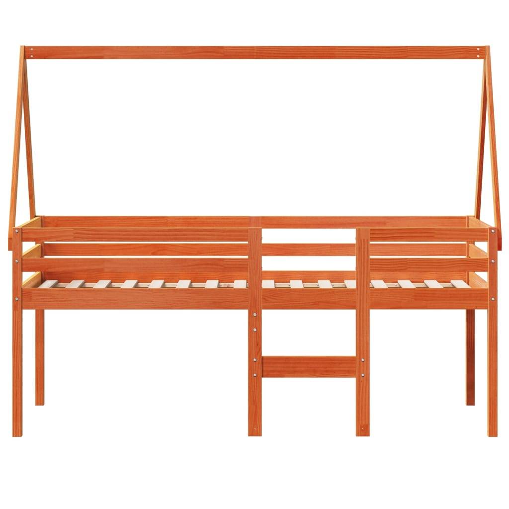 vidaXL Hochbett mit Dach Wachsbraun 90x190 cm Massivholz Kiefer