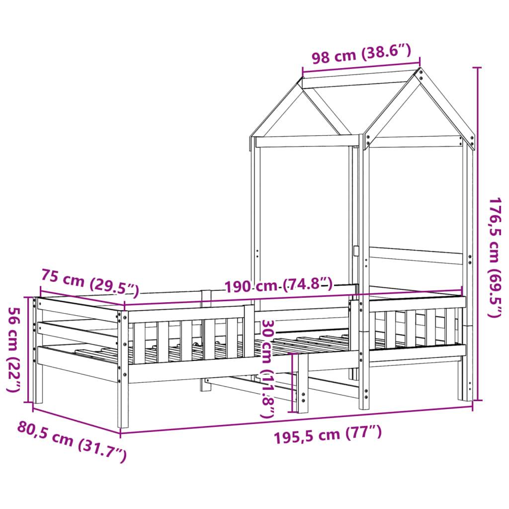 vidaXL Massivholzbett mit Dach Wachsbraun 75x190 cm Kiefer