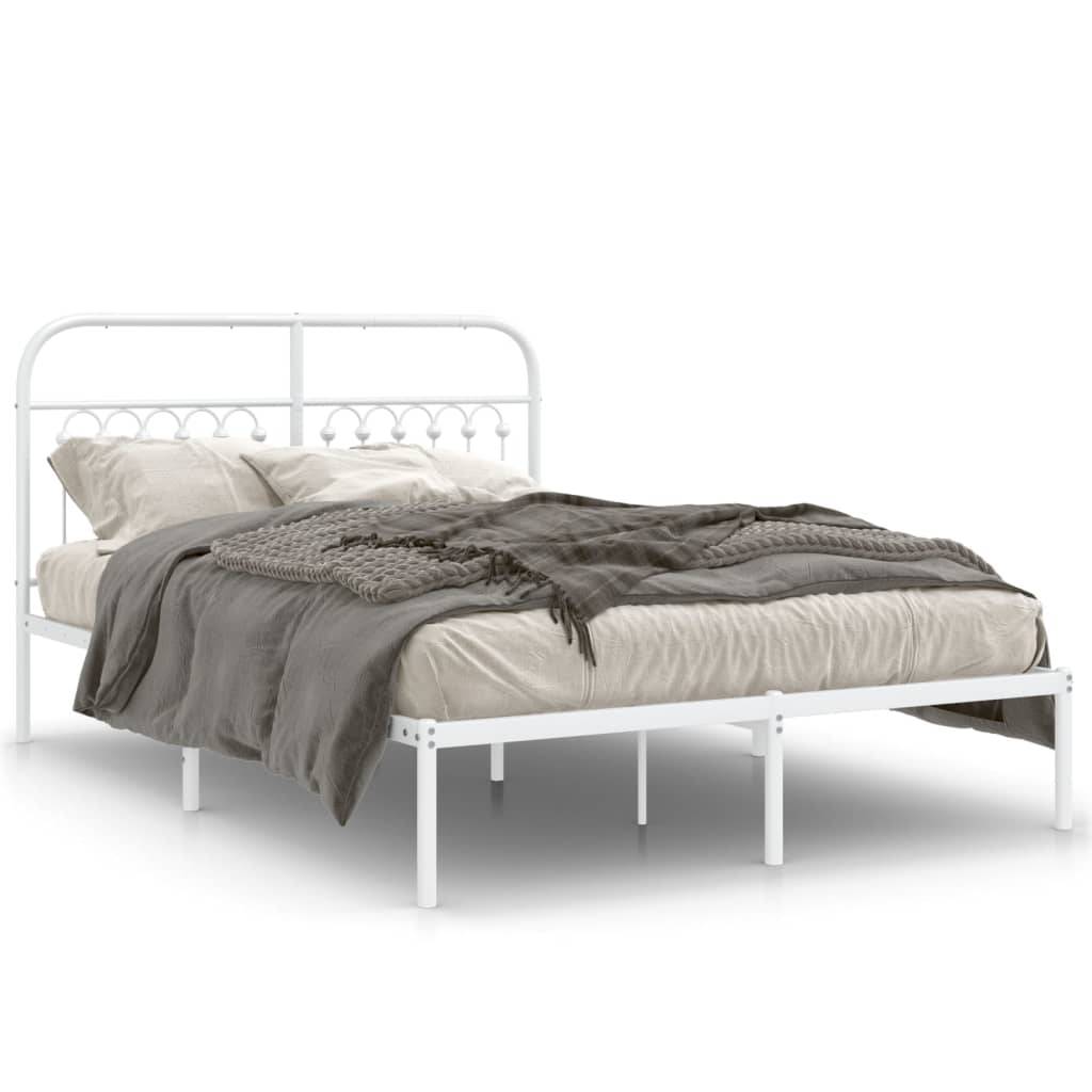 vidaXL Bettgestell mit Kopfteil Metall Weiß 135x190 cm