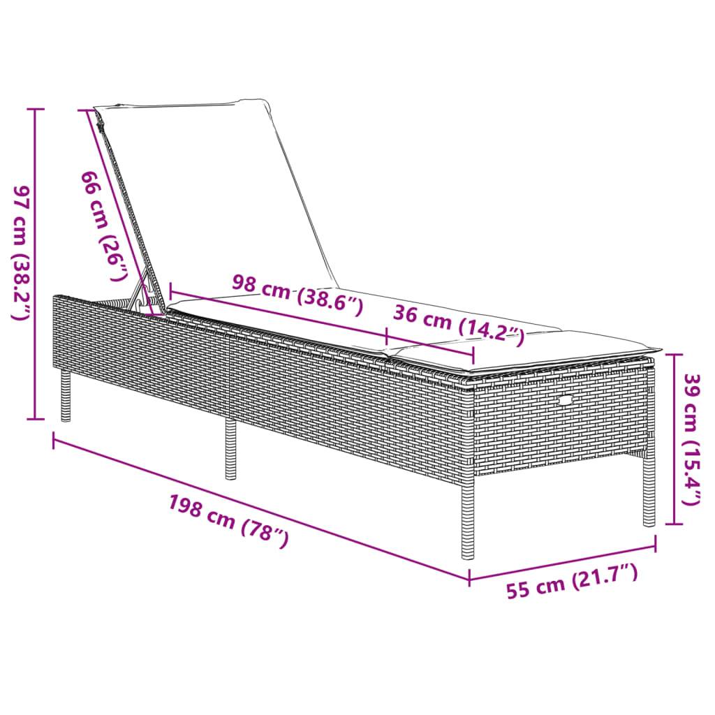 vidaXL Sonnenliegen mit Auflagen 2 Stk. Hellgrau Poly Rattan