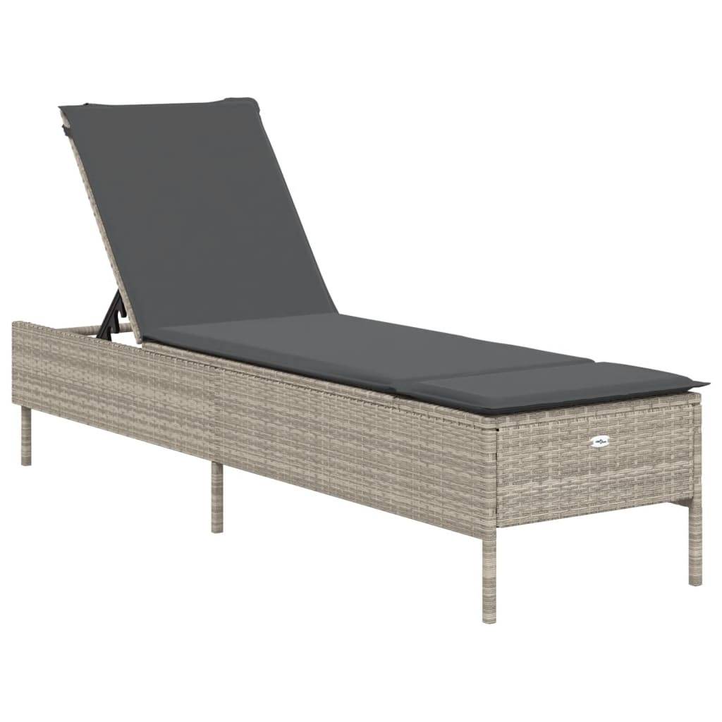 vidaXL Sonnenliegen mit Auflagen 2 Stk. Hellgrau Poly Rattan