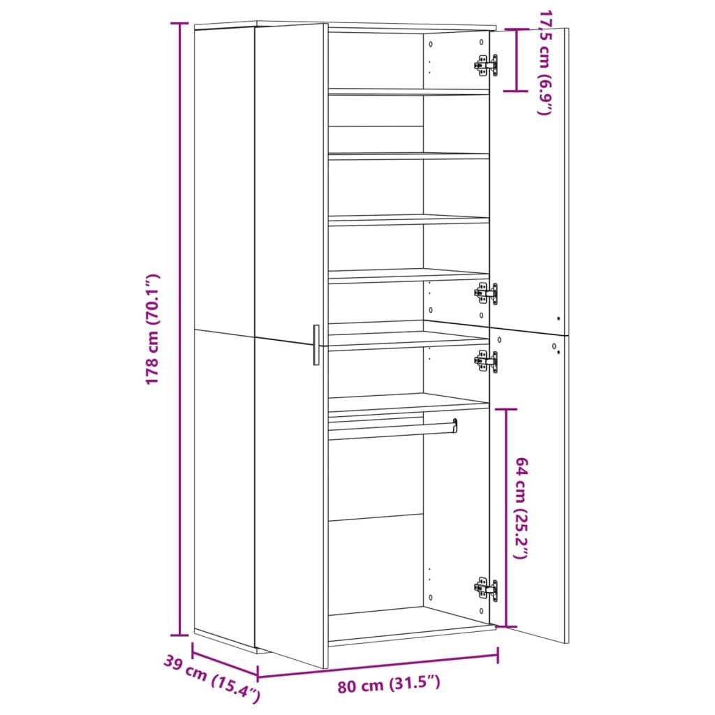 vidaXL Schuhschrank Betongrau 80x39x178 cm Holzwerkstoff