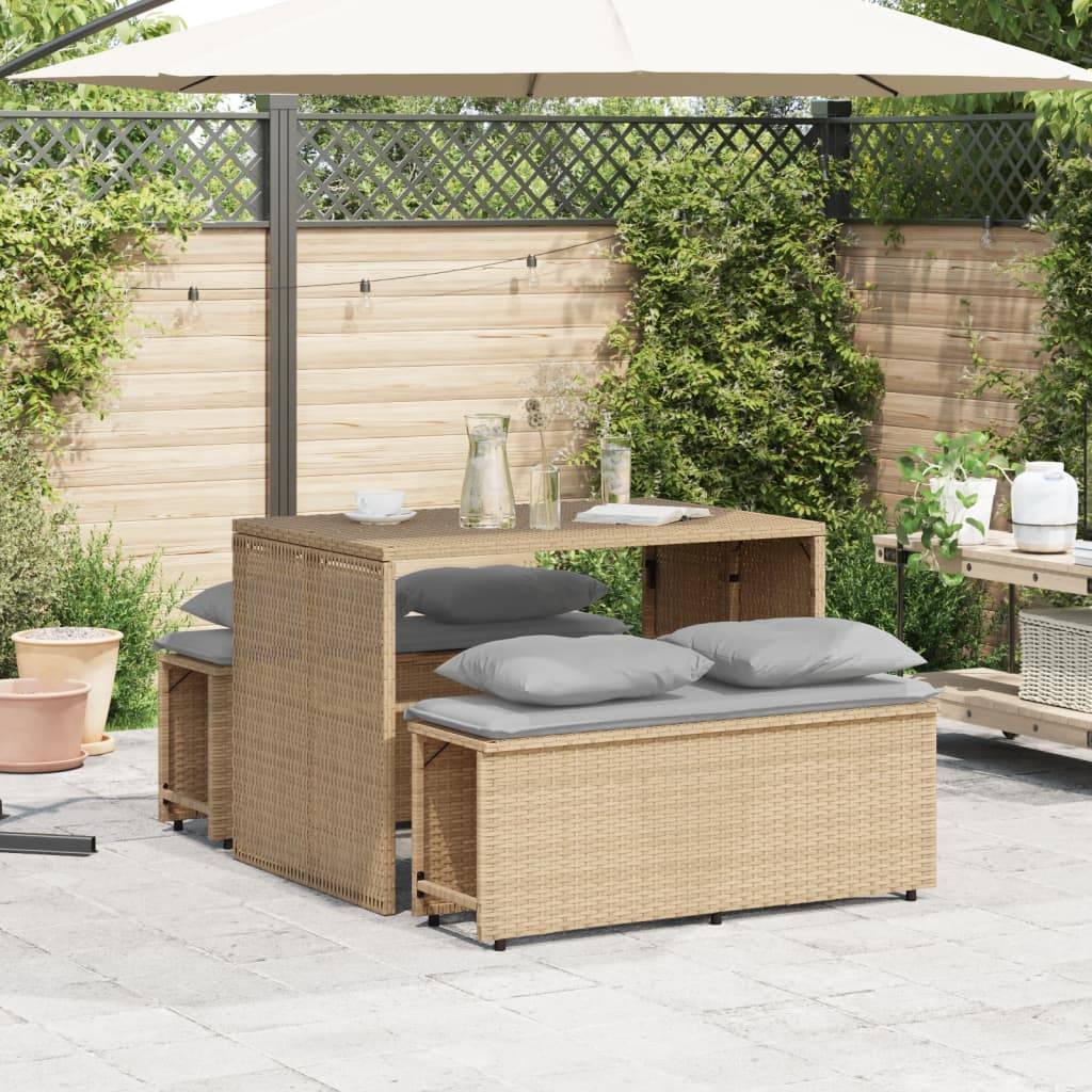 vidaXL 3-tlg. Garten-Essgruppe mit Kissen Beige Poly Rattan