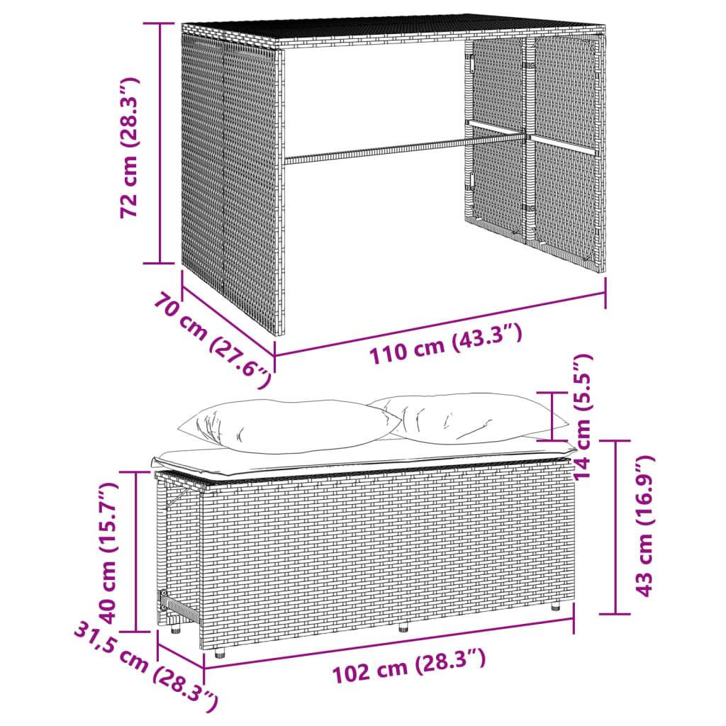 vidaXL 3-tlg. Garten-Essgruppe mit Kissen Beige Poly Rattan