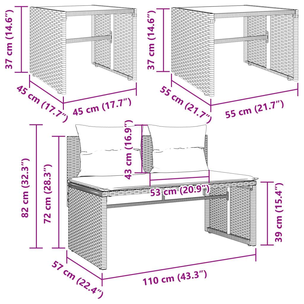 vidaXL 4-tlg. Garten-Sofagarnitur mit Kissen Grau Poly Rattan