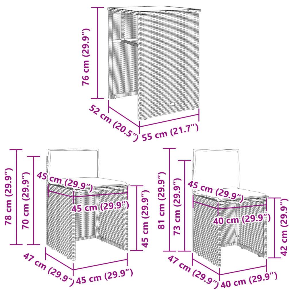 vidaXL 3-tlg. Bistro-Set mit Kissen Schwarz Poly Rattan