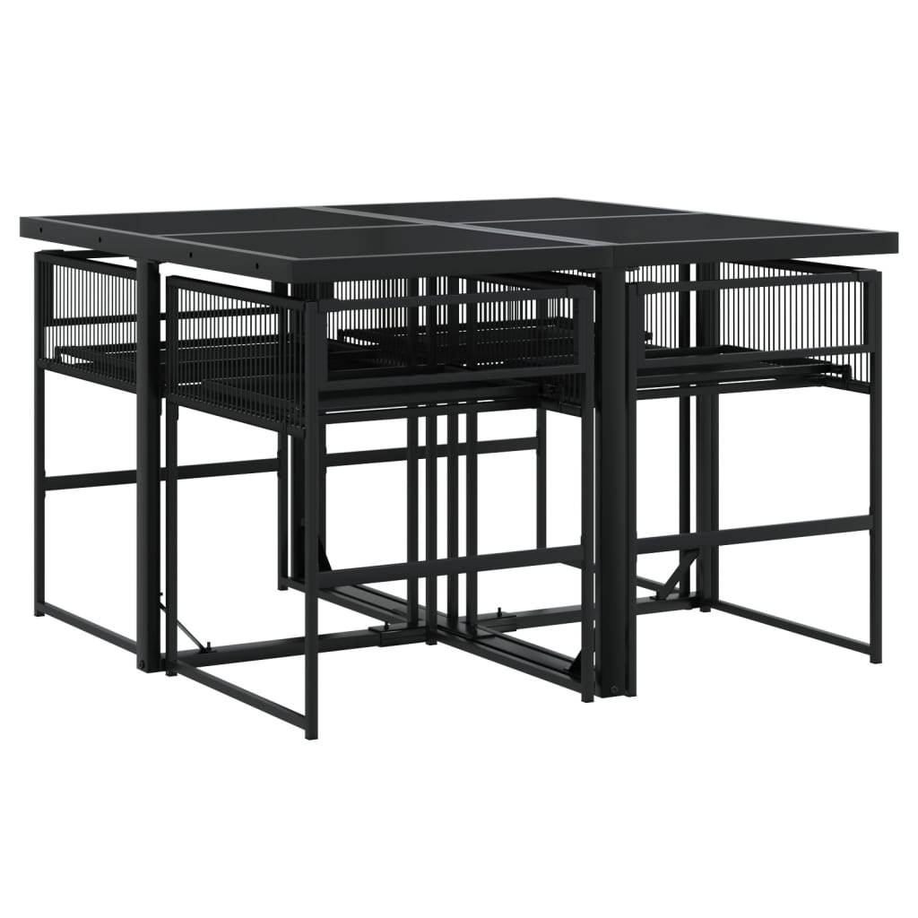 vidaXL 5-tlg. Garten-Essgruppe mit Kissen Schwarz Poly Rattan