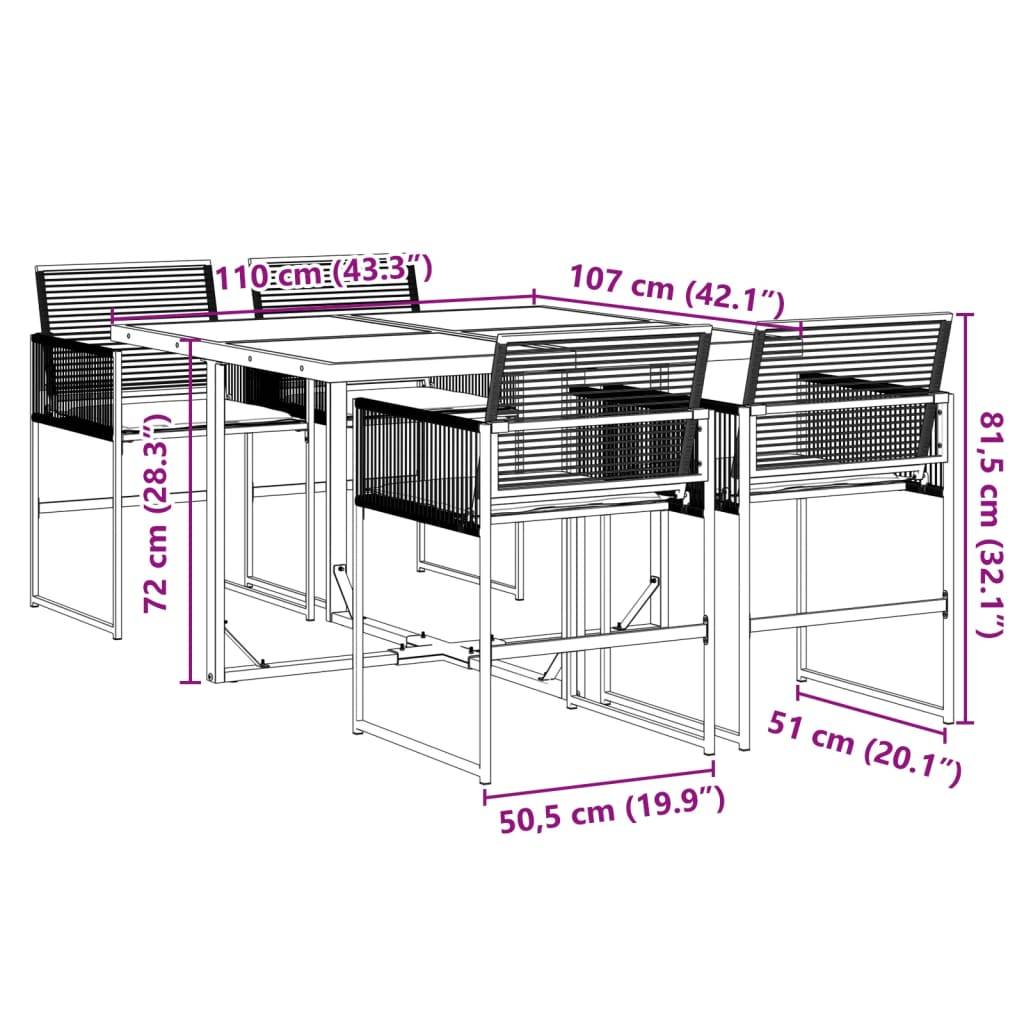vidaXL 5-tlg. Garten-Essgruppe mit Kissen Schwarz Poly Rattan