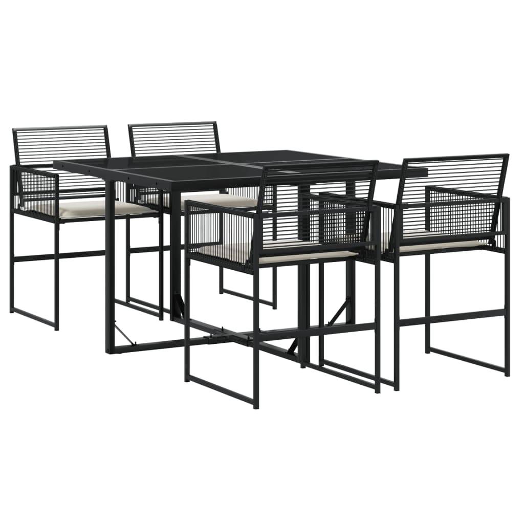 vidaXL 5-tlg. Garten-Essgruppe mit Kissen Schwarz Poly Rattan
