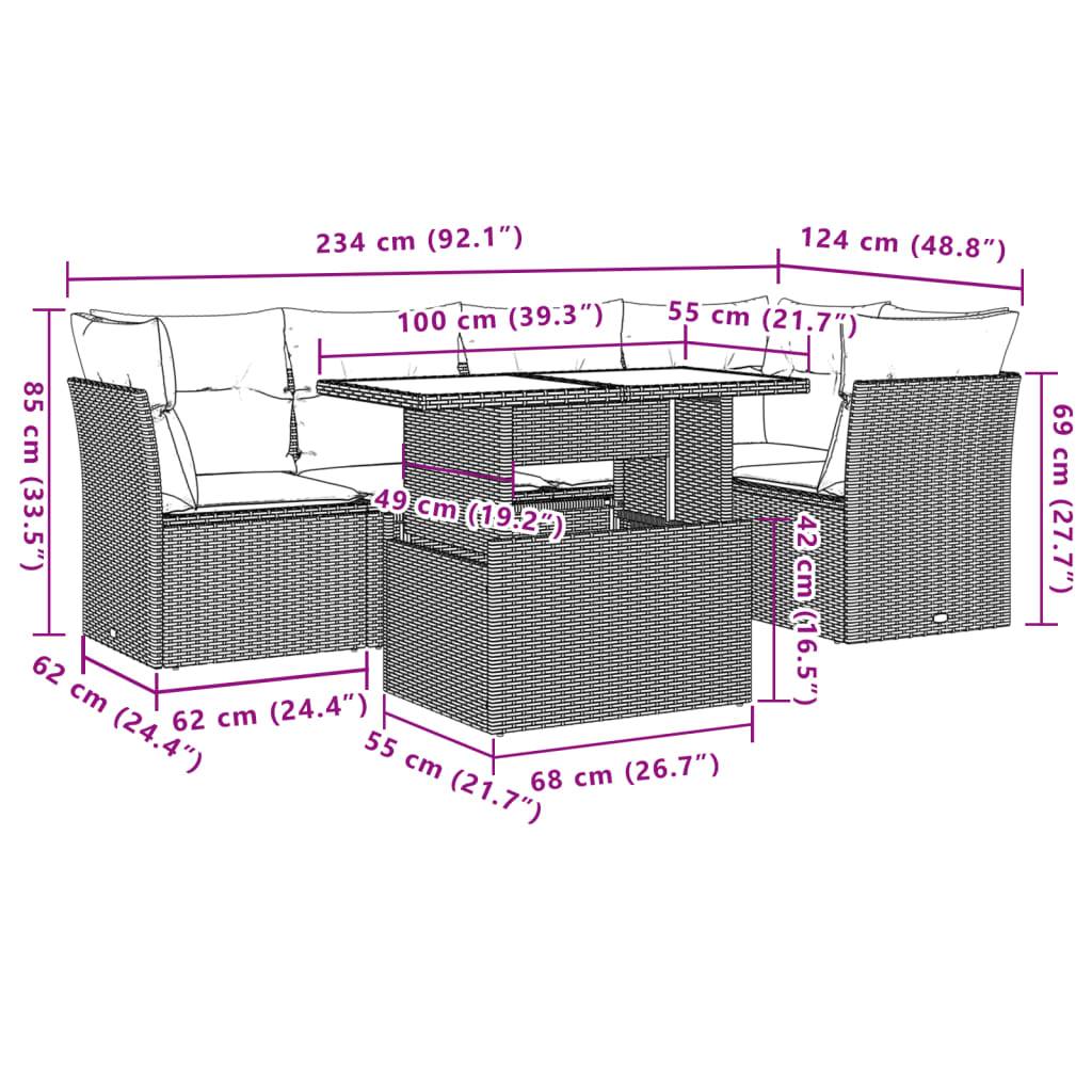 vidaXL 6-tlg. Garten-Sofagarnitur mit Kissen Beige Poly Rattan
