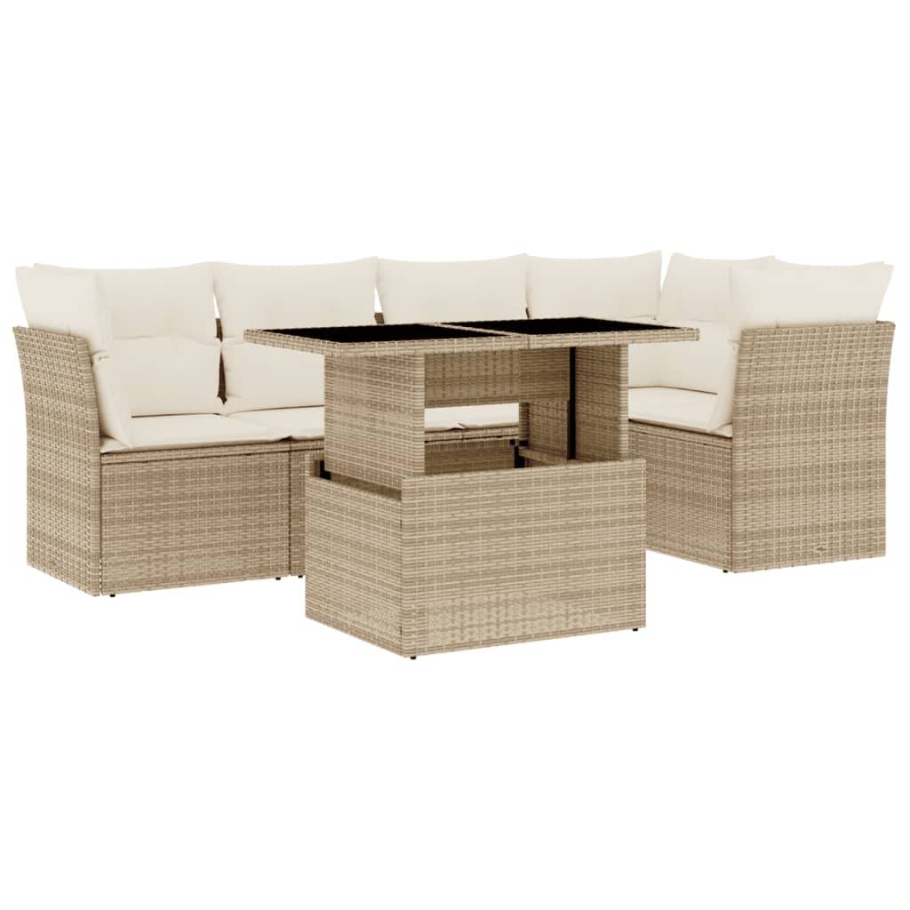 vidaXL 6-tlg. Garten-Sofagarnitur mit Kissen Beige Poly Rattan