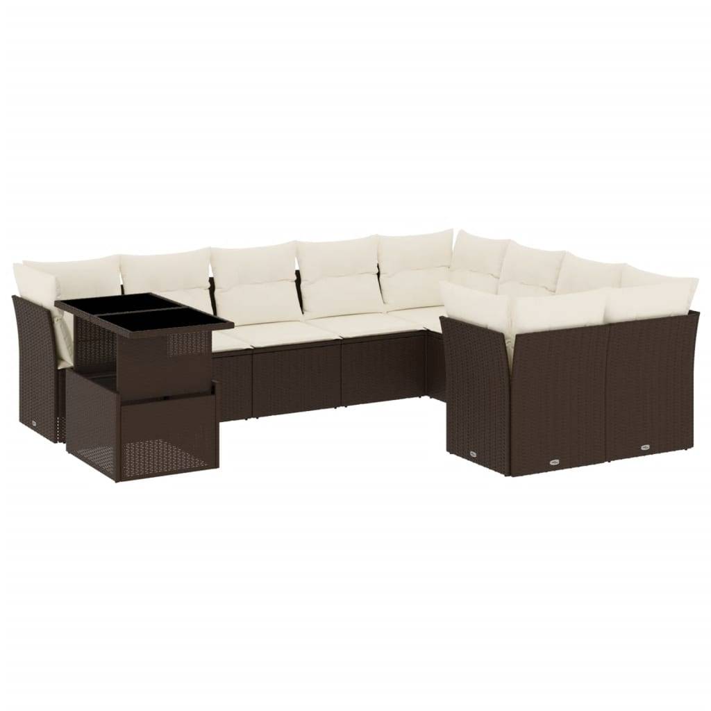 vidaXL 10-tlg. Garten-Sofagarnitur mit Kissen Braun Poly Rattan