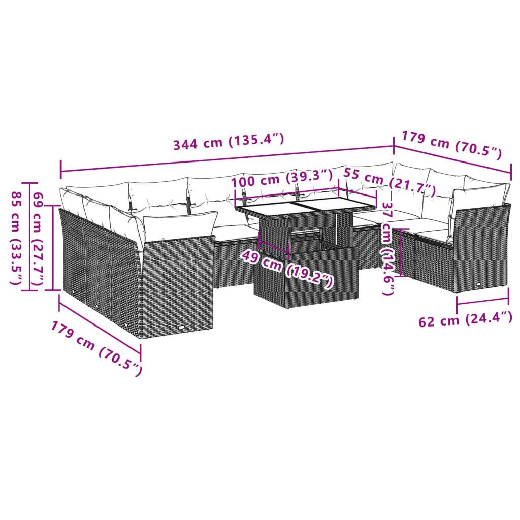 vidaXL 11-teiliges Gartensofa-Set mit Kissen, grau, Polyrattan