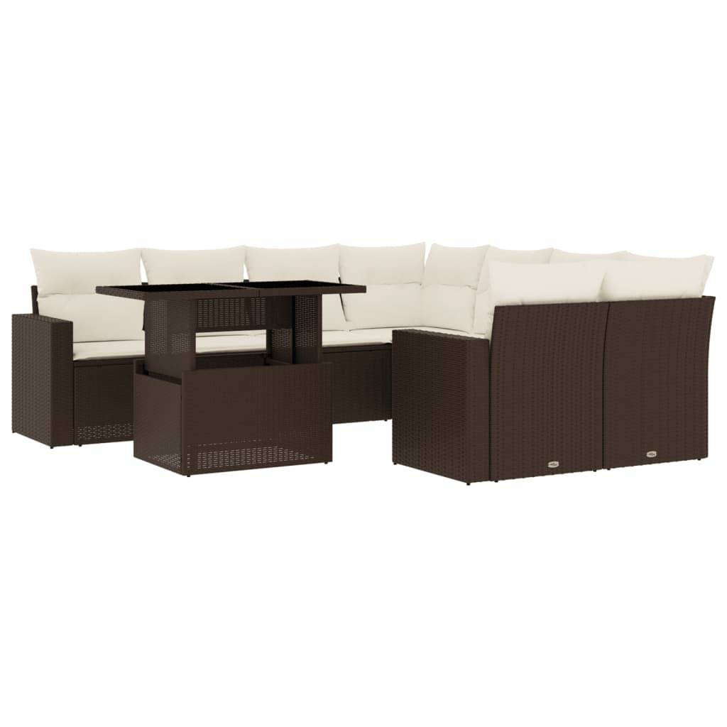 vidaXL 9-tlg. Garten-Sofagarnitur mit Kissen Braun Poly Rattan