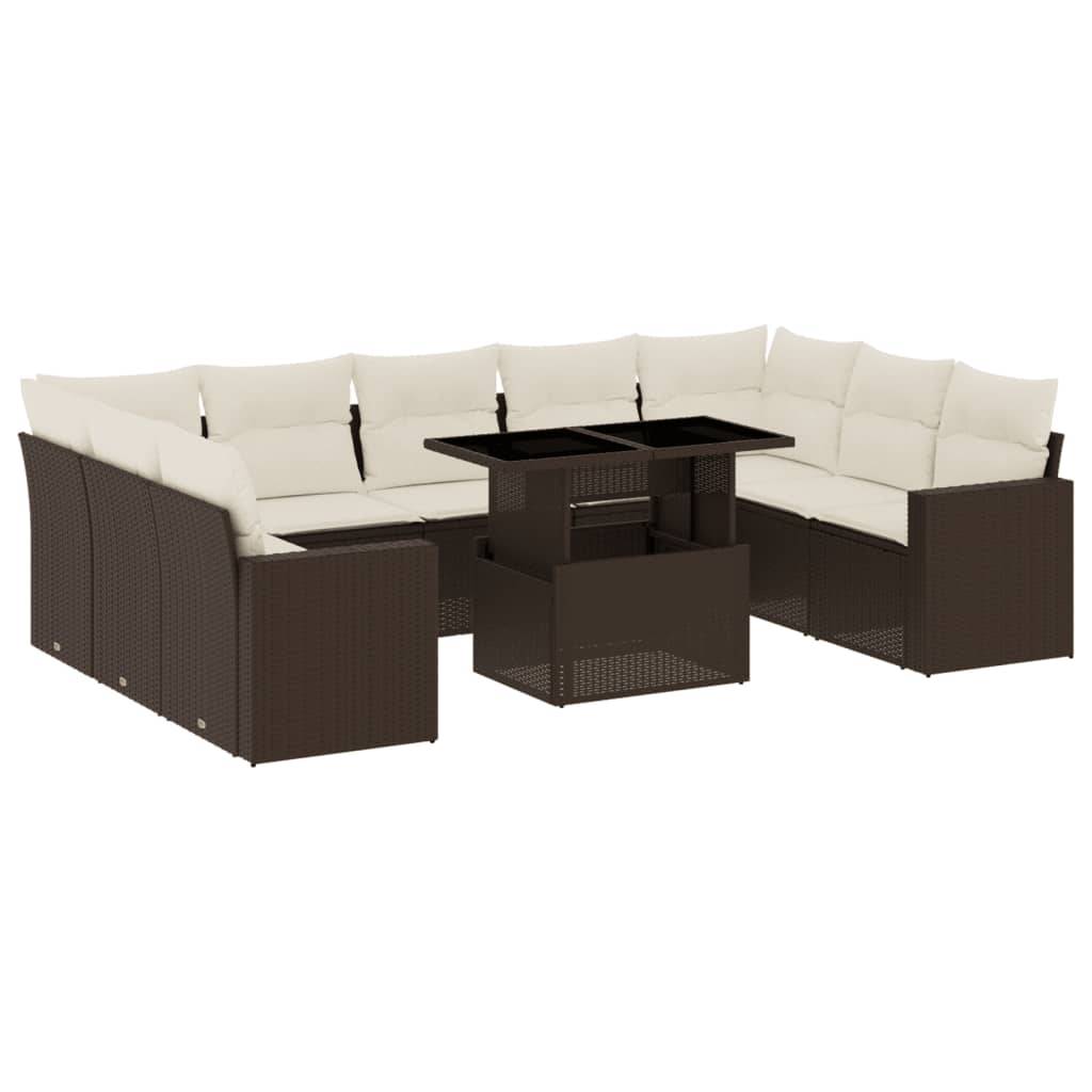 vidaXL 10-tlg. Garten-Sofagarnitur mit Kissen Braun Poly Rattan