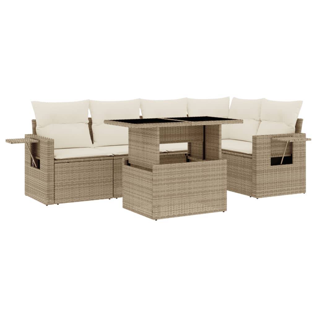 vidaXL 6-tlg. Garten-Sofagarnitur mit Kissen Beige Poly Rattan