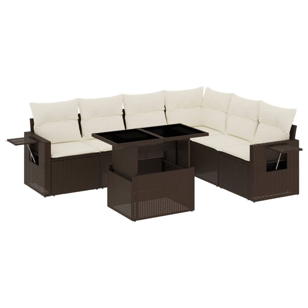 vidaXL 7-tlg. Garten-Sofagarnitur mit Kissen Braun Poly Rattan
