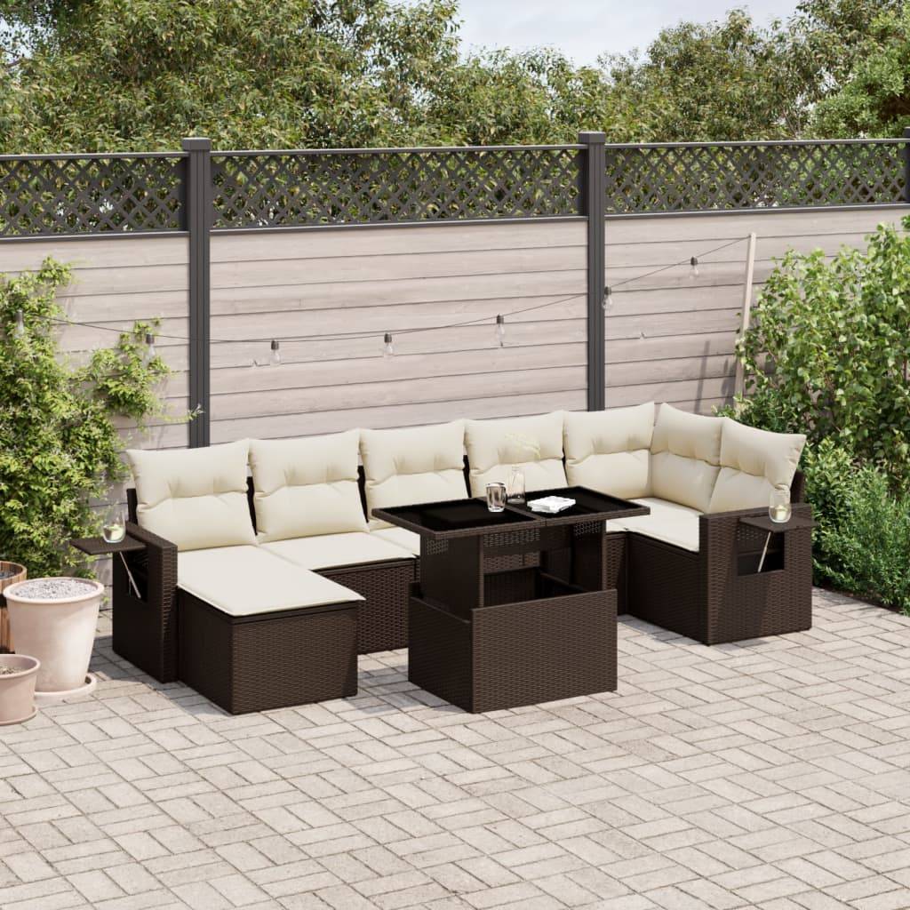 vidaXL 8-tlg. Garten-Sofagarnitur mit Kissen Braun Poly Rattan