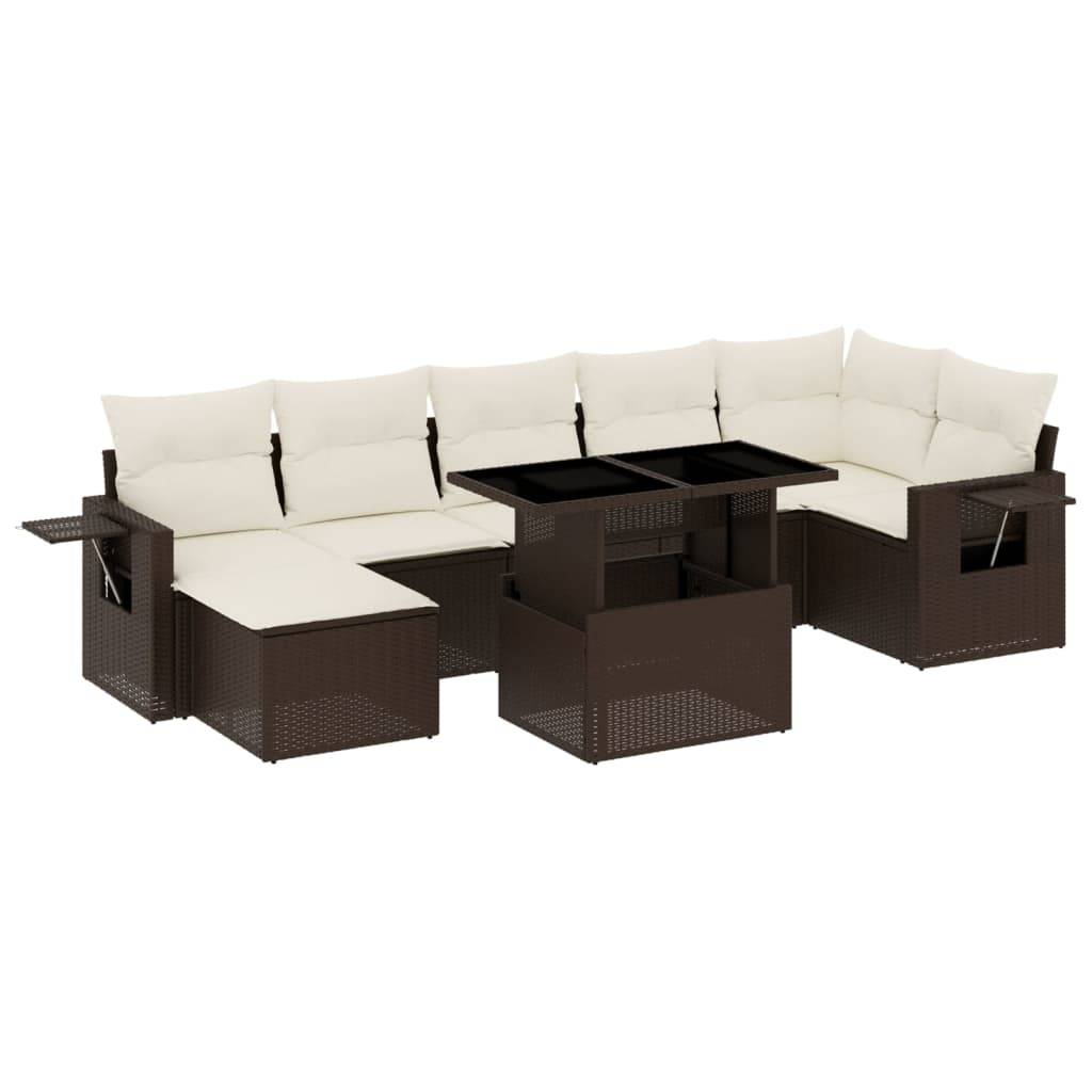 vidaXL 8-tlg. Garten-Sofagarnitur mit Kissen Braun Poly Rattan