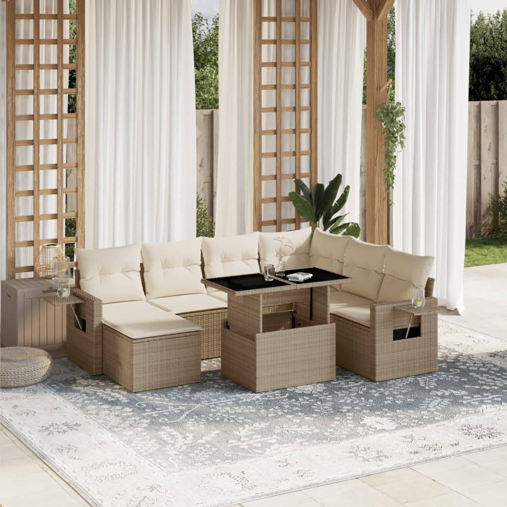 vidaXL 8-tlg. Garten-Sofagarnitur mit Kissen Beige Poly Rattan