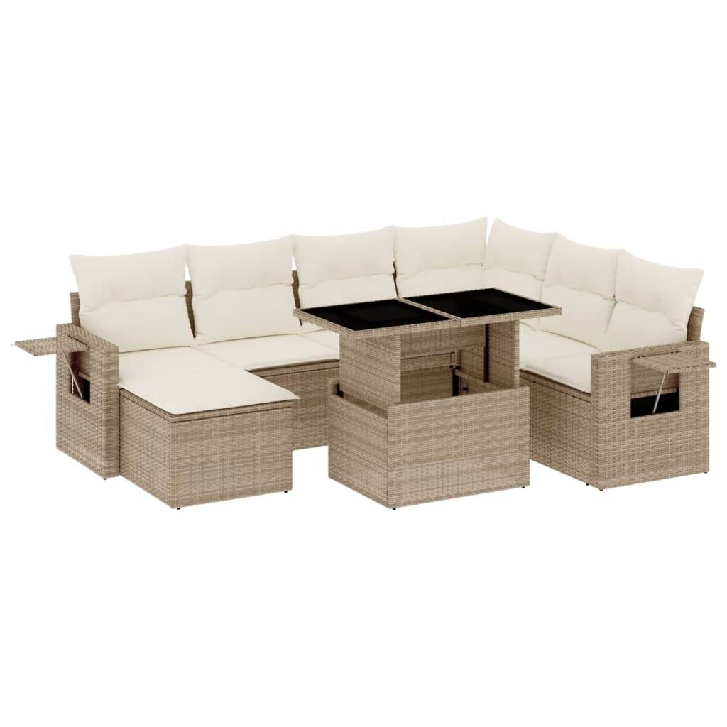 vidaXL 8-tlg. Garten-Sofagarnitur mit Kissen Beige Poly Rattan