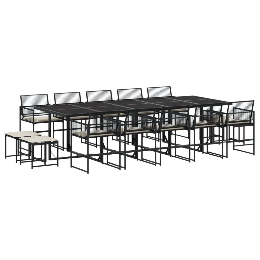 vidaXL 15-tlg. Garten-Essgruppe mit Kissen Schwarz Poly Rattan