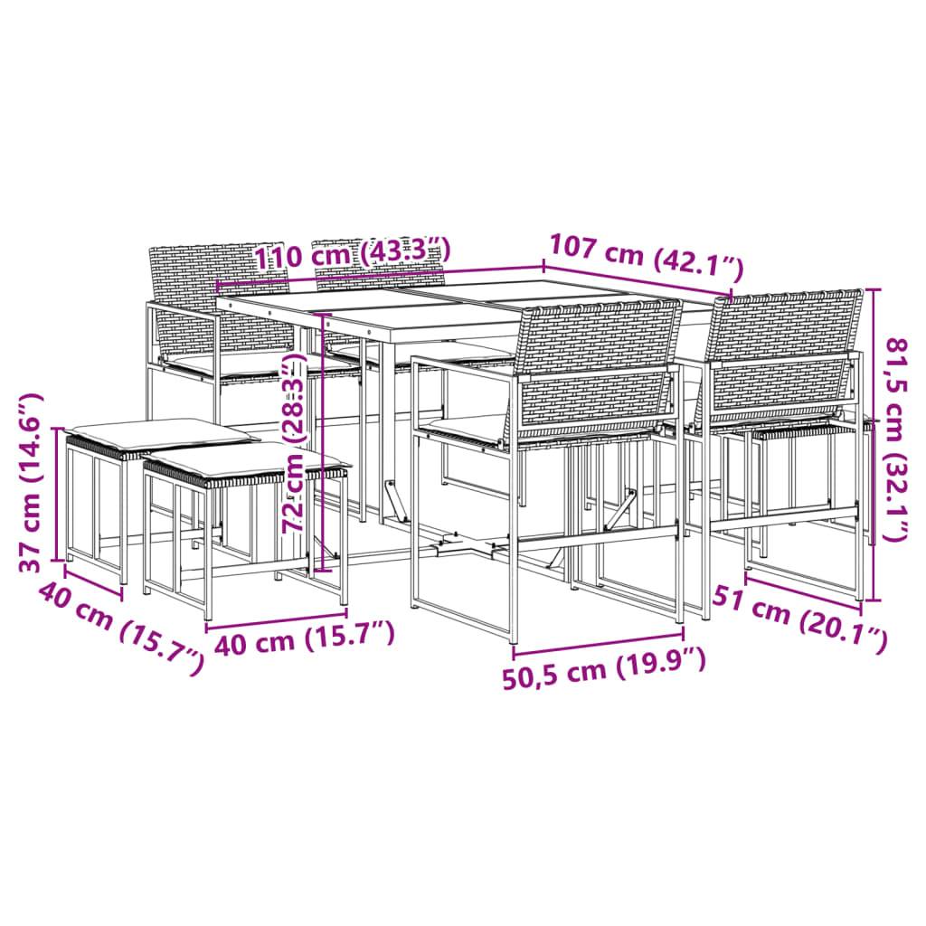 vidaXL 9-tlg. Garten-Essgruppe mit Kissen Schwarz Poly Rattan