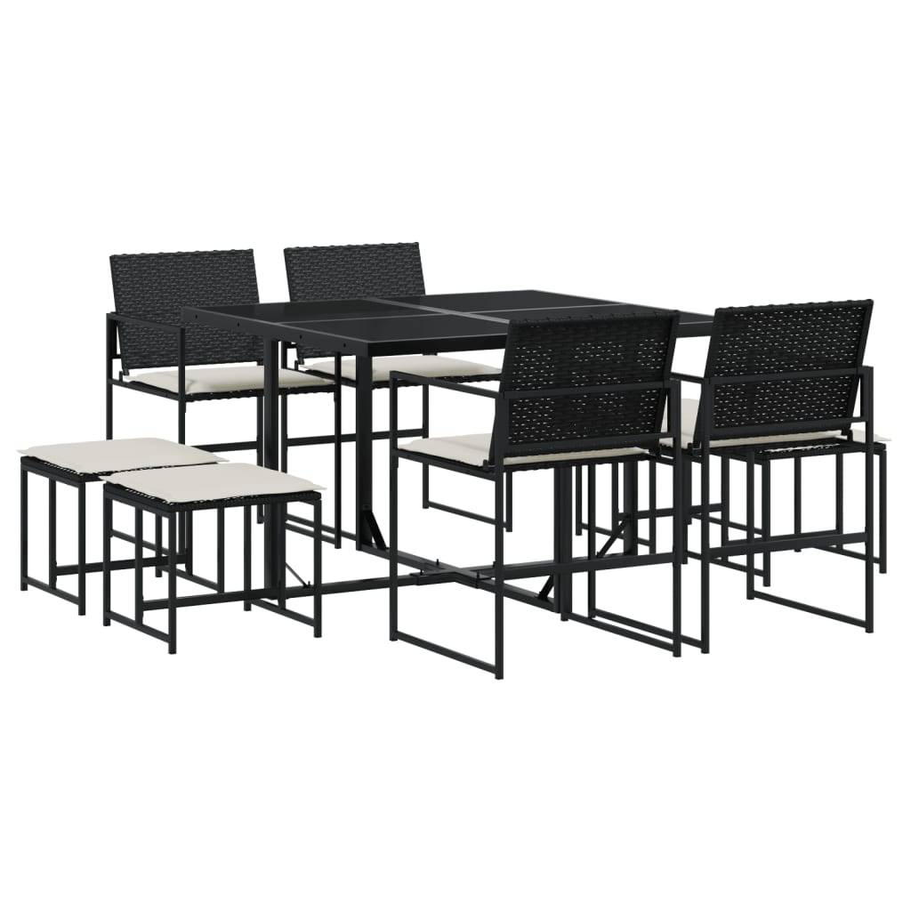 vidaXL 9-tlg. Garten-Essgruppe mit Kissen Schwarz Poly Rattan
