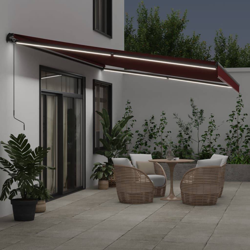 vidaXL Markise Manuell mit LED Weinrot 600x350 cm