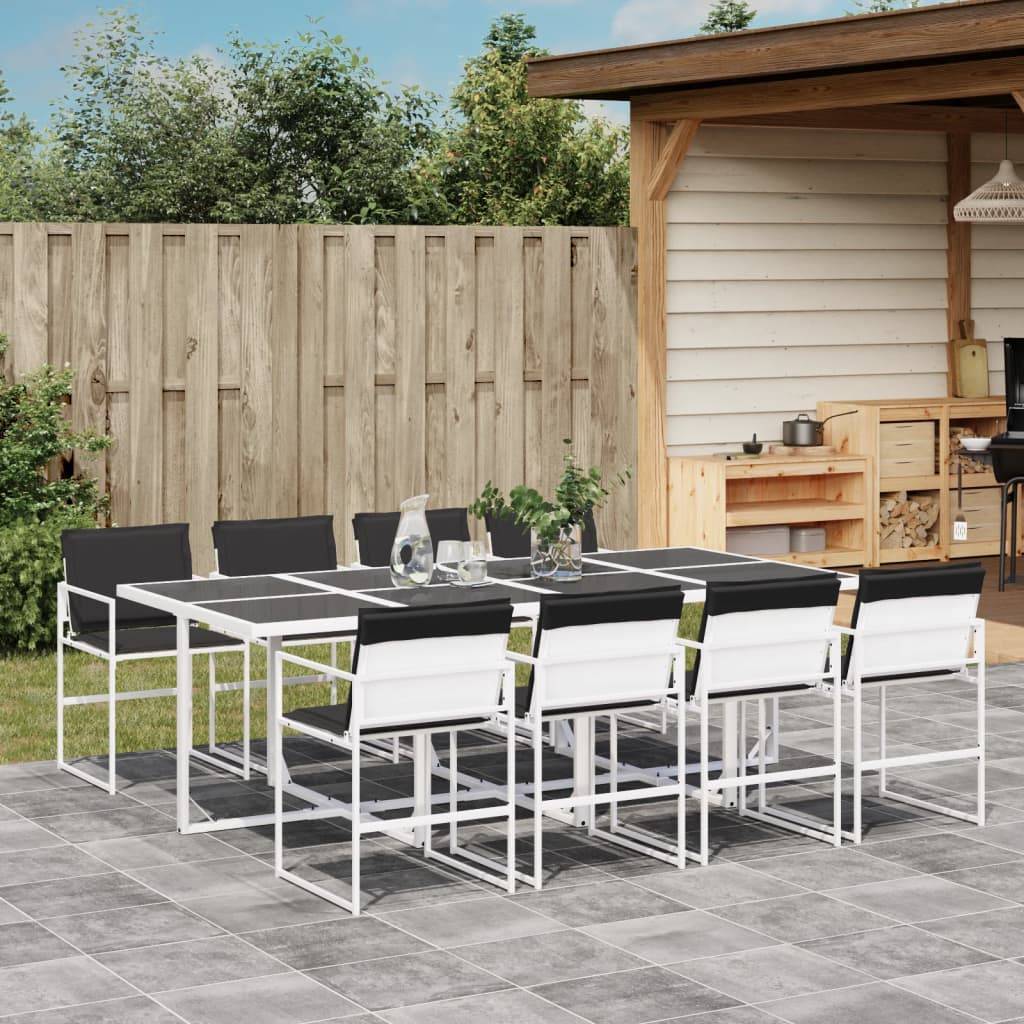 vidaXL 9-tlg. Garten-Essgruppe mit Kissen Weiß Textilene