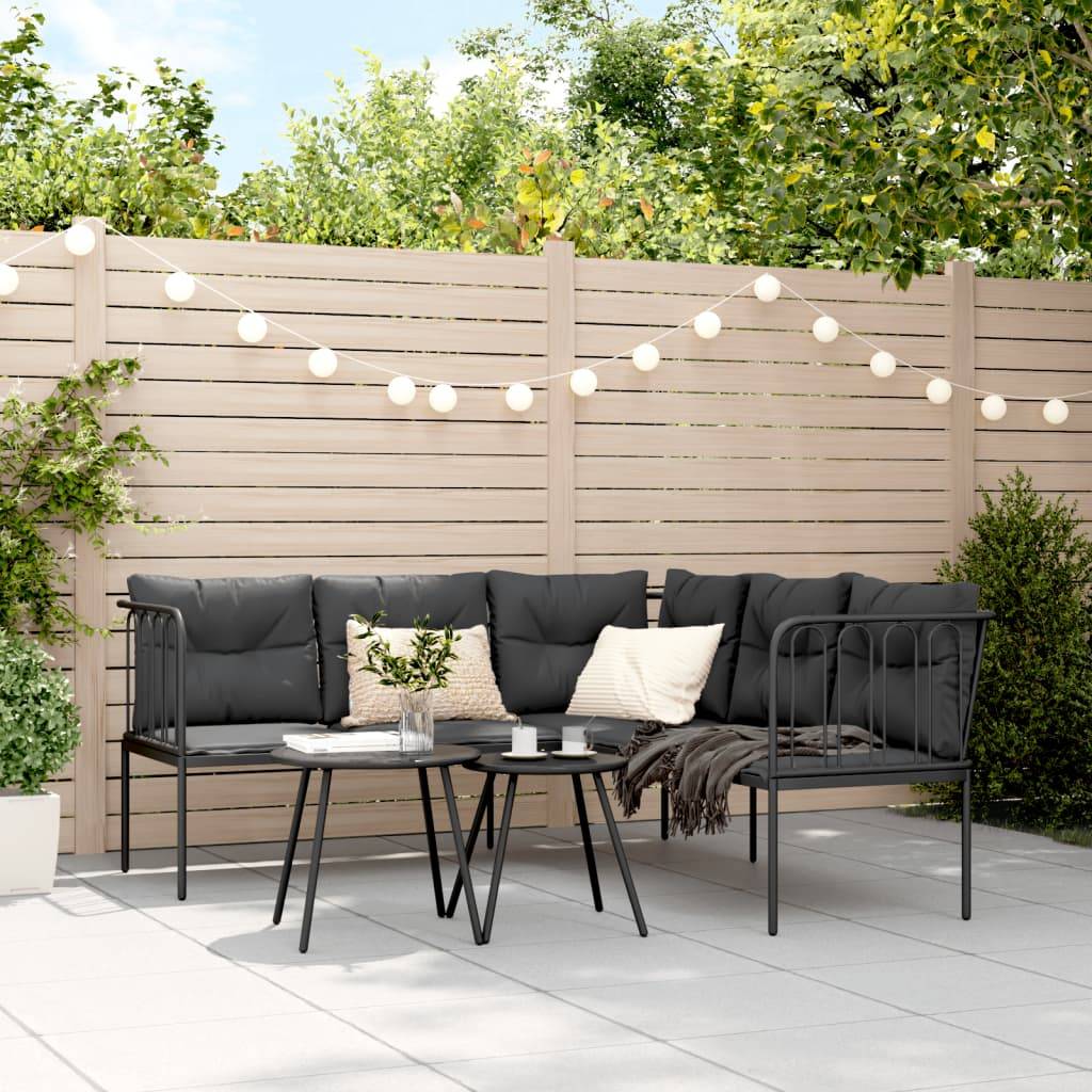 vidaXL Gartensofa in L-Form mit Kissen Schwarz Stahl und Textilene