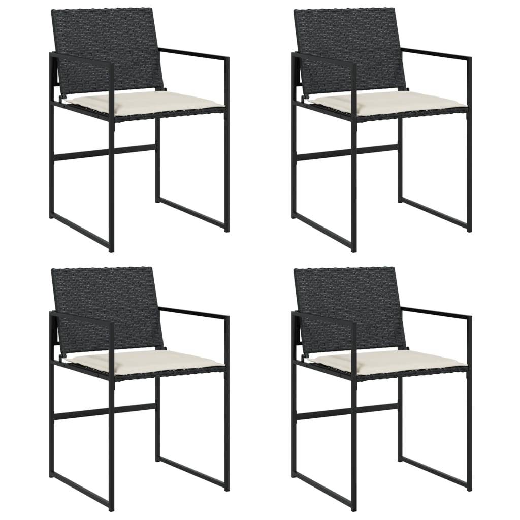 vidaXL Gartenstühle mit Kissen 4 Stk. Schwarz Poly Rattan