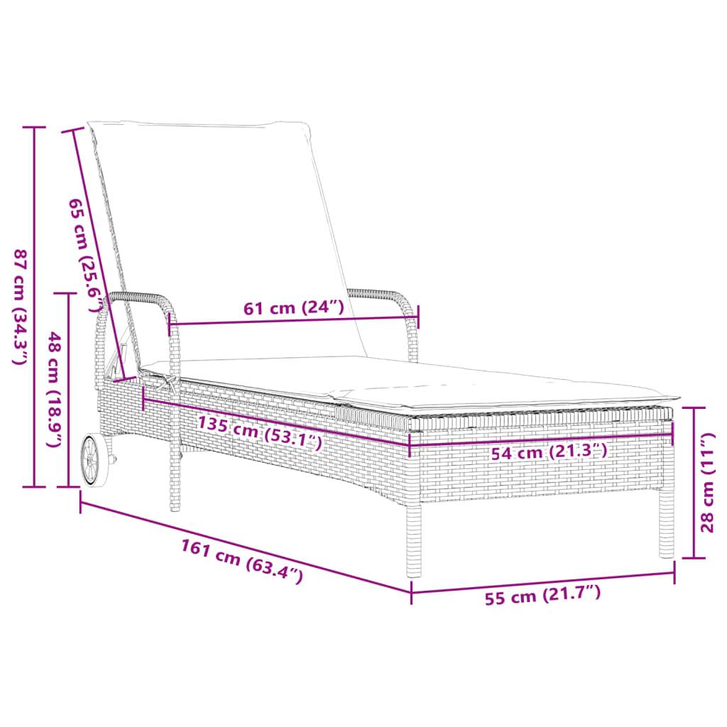 vidaXL Sonnenliegen mit Auflagen 2 Stk. Schwarz Poly Rattan