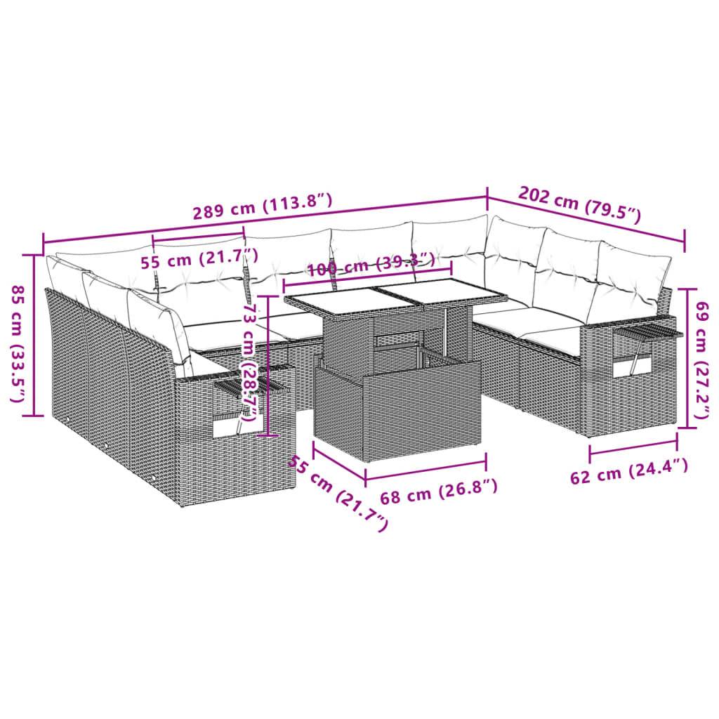 vidaXL 10-tlg. Garten-Sofagarnitur mit Kissen Braun Poly Rattan