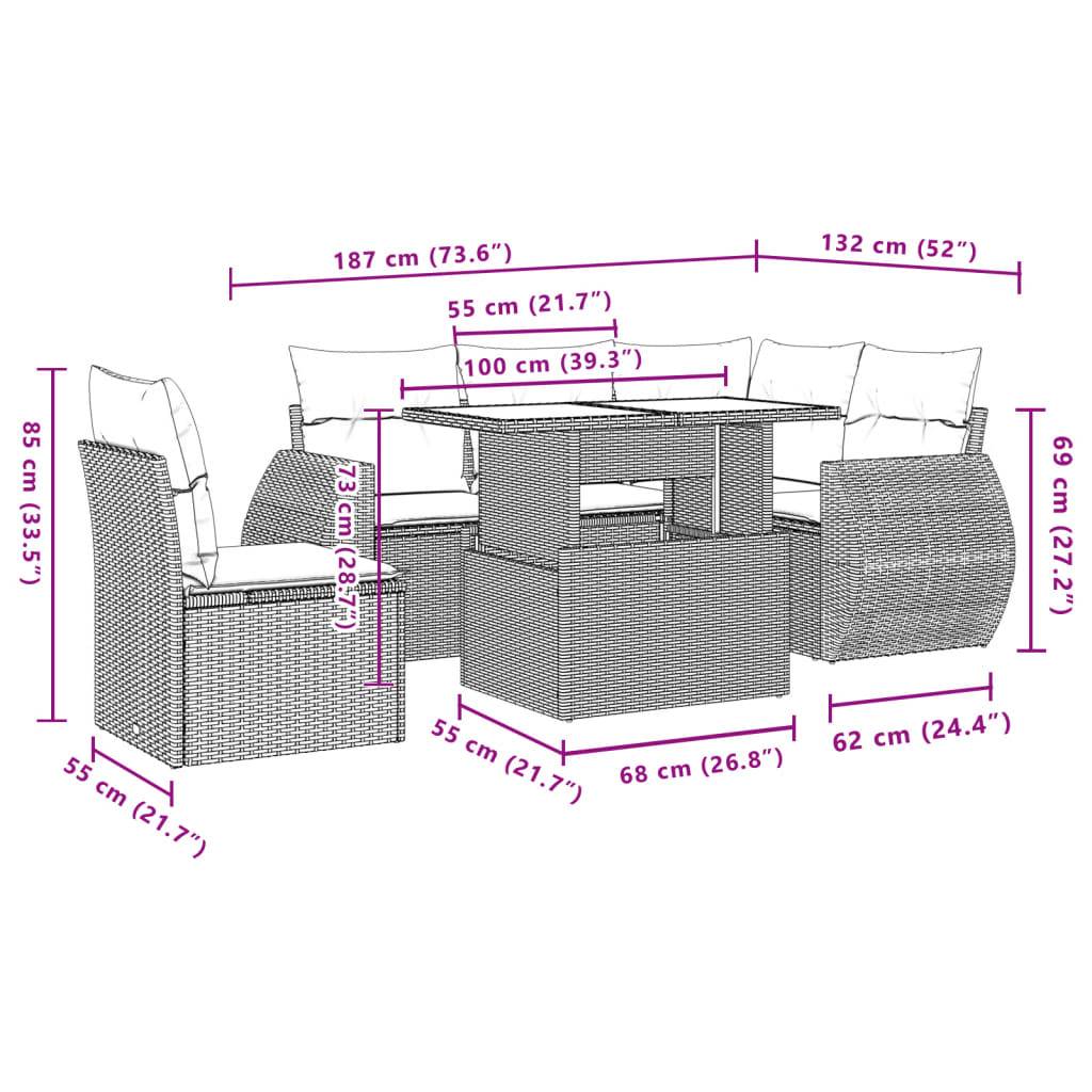 vidaXL 6-tlg. Garten-Sofagarnitur mit Kissen Beige Poly Rattan