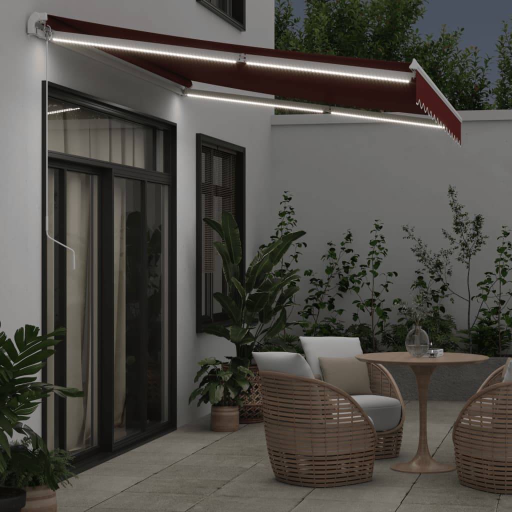 vidaXL Markise Manuell mit LED Weinrot 350x250 cm