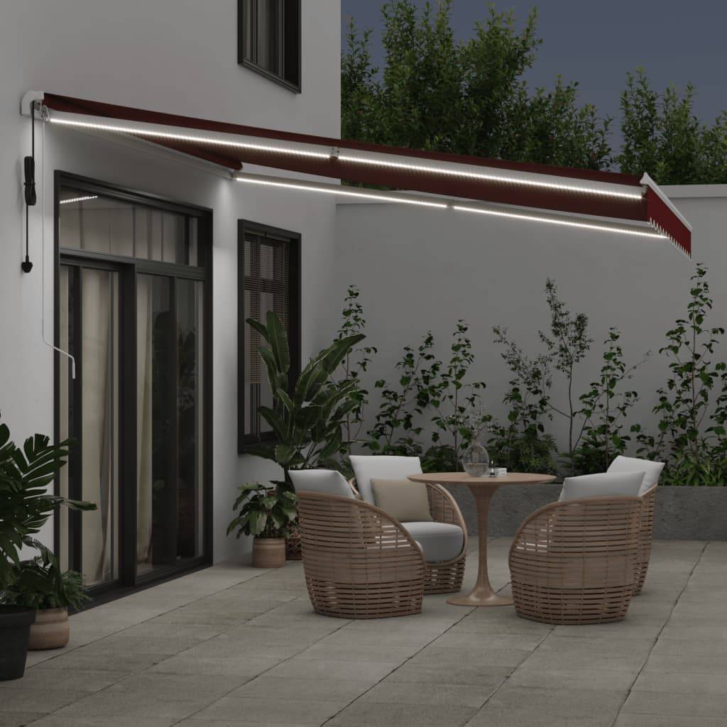 vidaXL Markise Automatisch mit LED Weinrot 400x300 cm