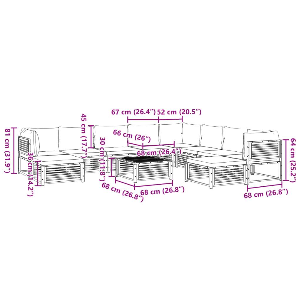 vidaXL 11-tlg. Garten-Sofagarnitur mit Kissen Massivholz Akazie