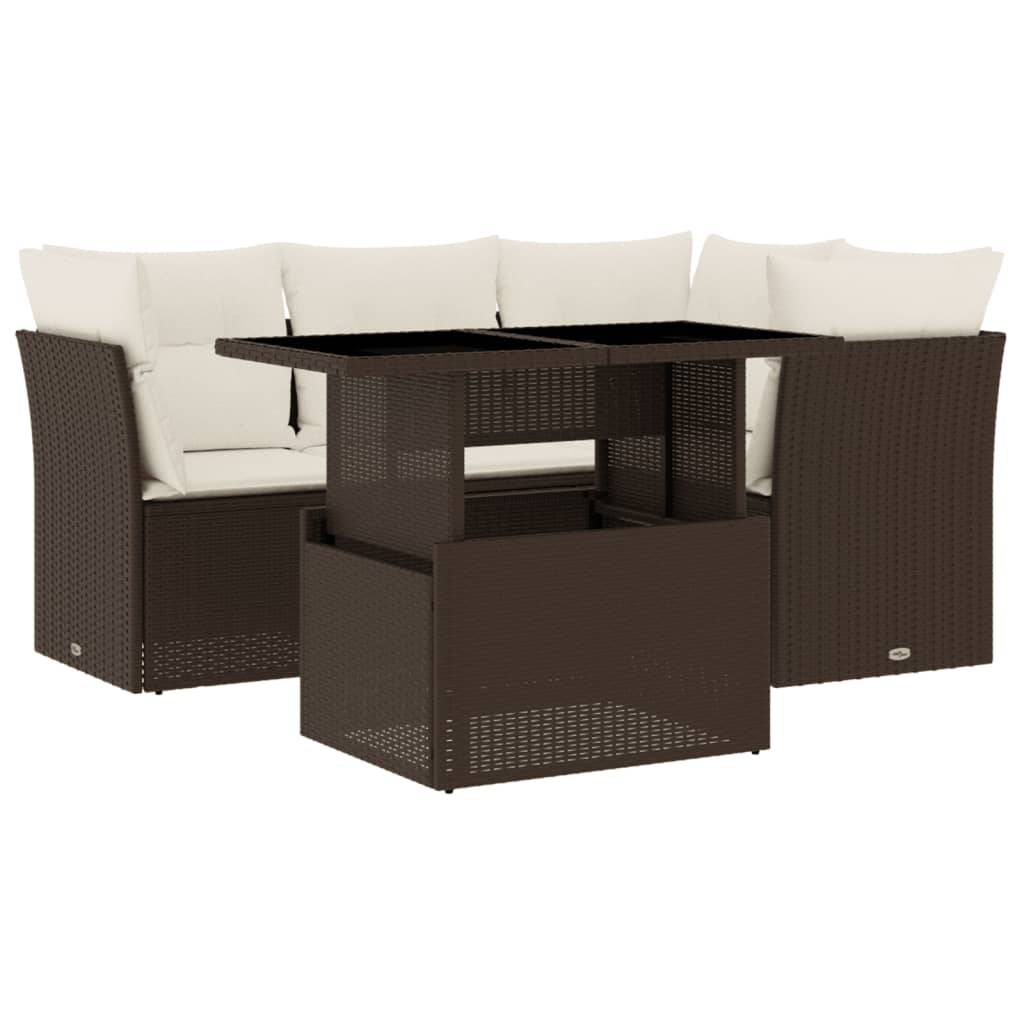 vidaXL 5-tlg. Garten-Sofagarnitur mit Kissen Braun Poly Rattan