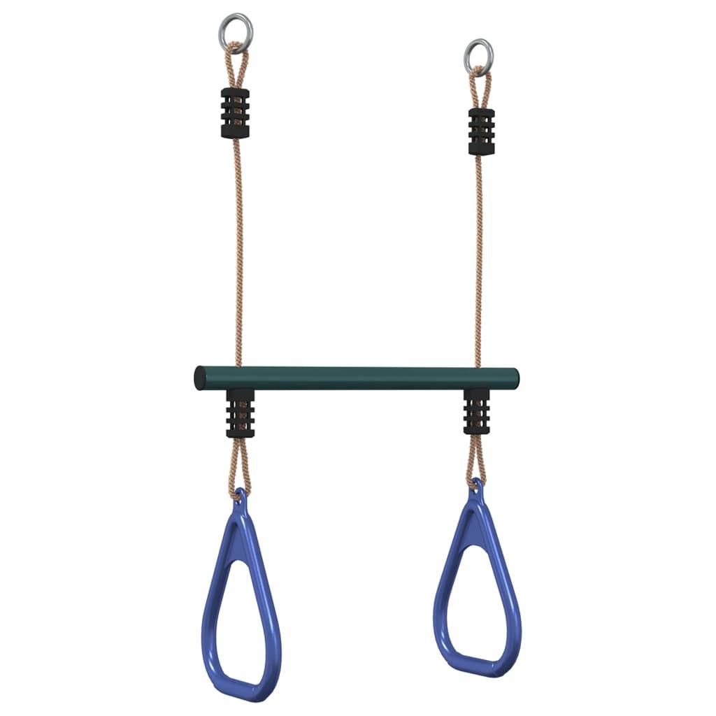 vidaXL Trapezstange mit Turnringen für Kinder Blau Dunkelgrün Stahl