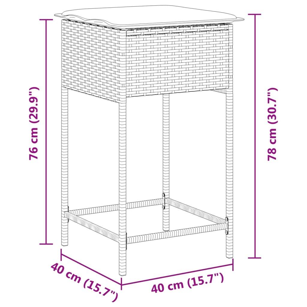 vidaXL Garten-Barhocker mit Kissen 2 Stk. Schwarz Poly Rattan