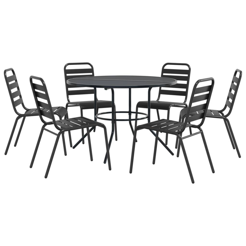 vidaXL Gartenstuhl-Set 7-tlg. Stapelbar Pulverbeschichteter Stahl