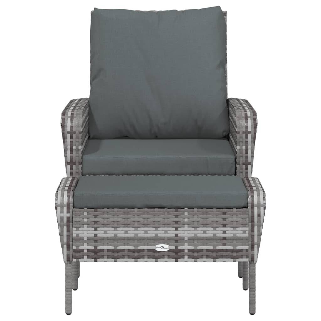 vidaXL Gartenstuhl mit Fußhocker Grau Poly Rattan