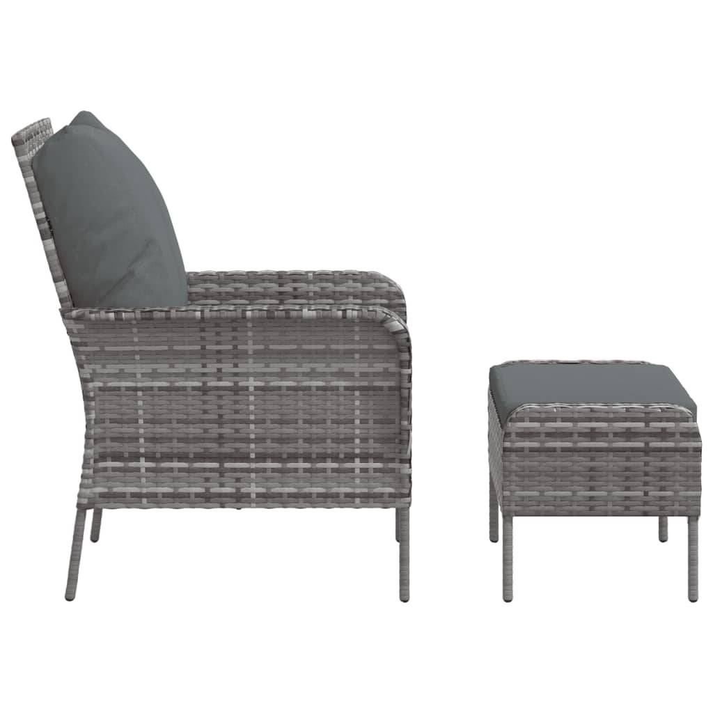 vidaXL Gartenstuhl mit Fußhocker Grau Poly Rattan